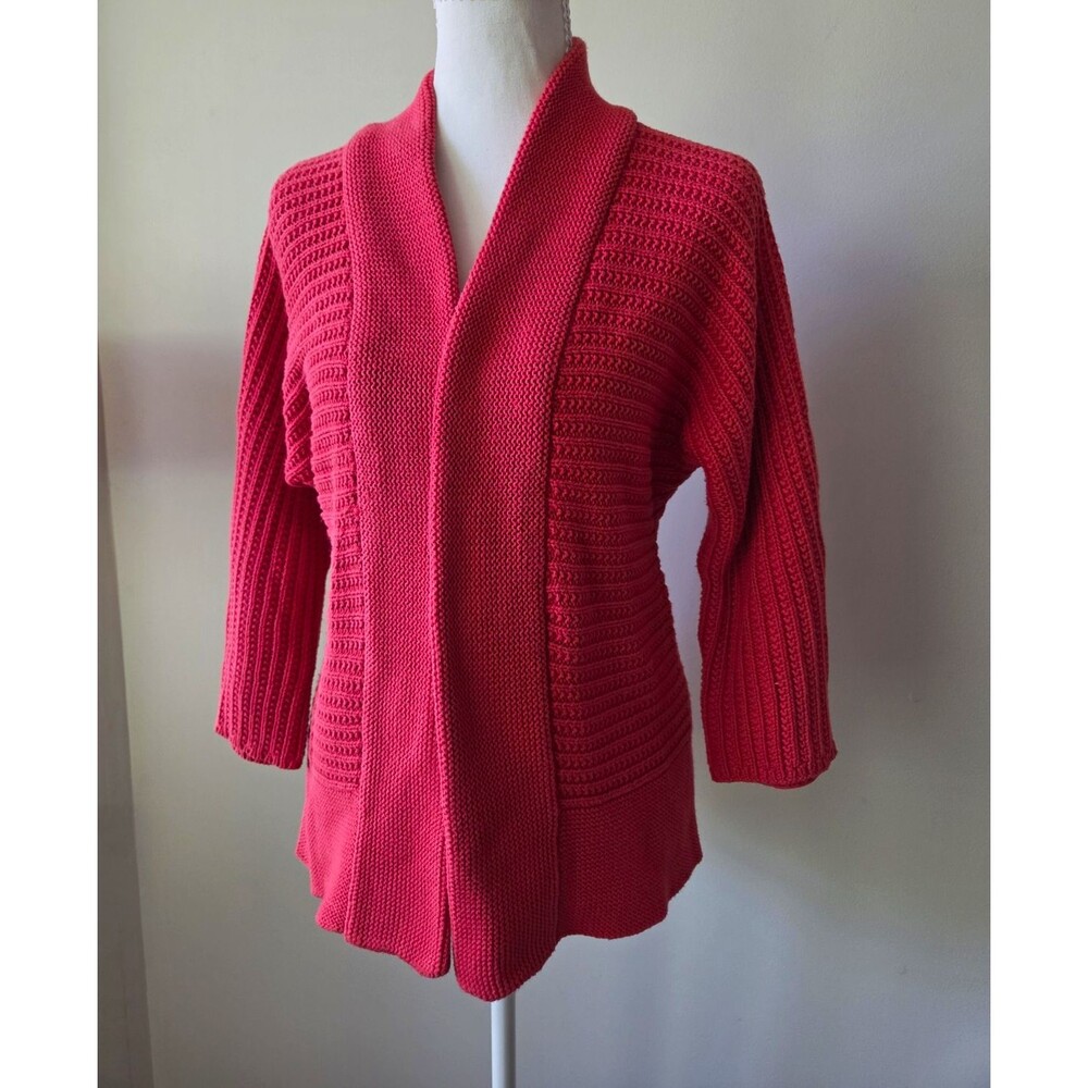 A. Giannetti Coral Pink Cotton Ribbed Knit Open Front Cardigan Sweater V-Neck M